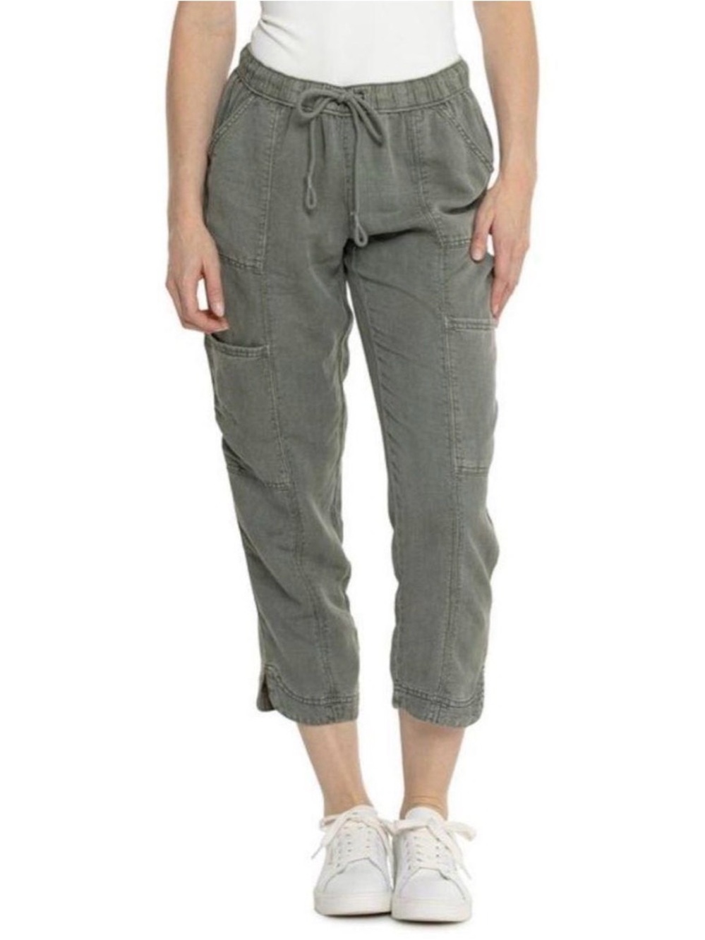 C&C California Gray Drawstring Crop Cargo Capris linen blend M